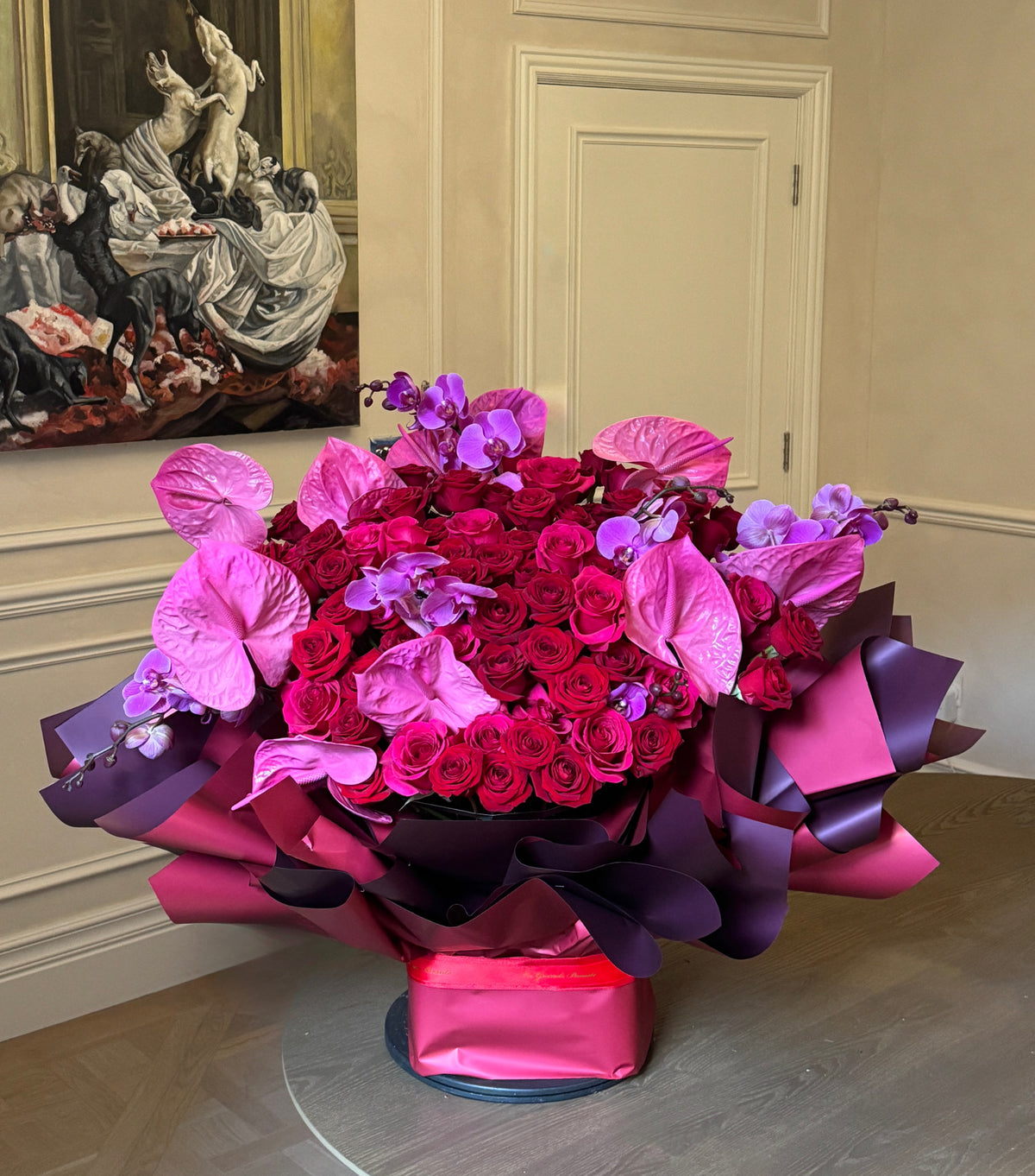 “Icon” – free-standing rose and anthurium bouquet by La Grande Beauté, luxury flower delivery London