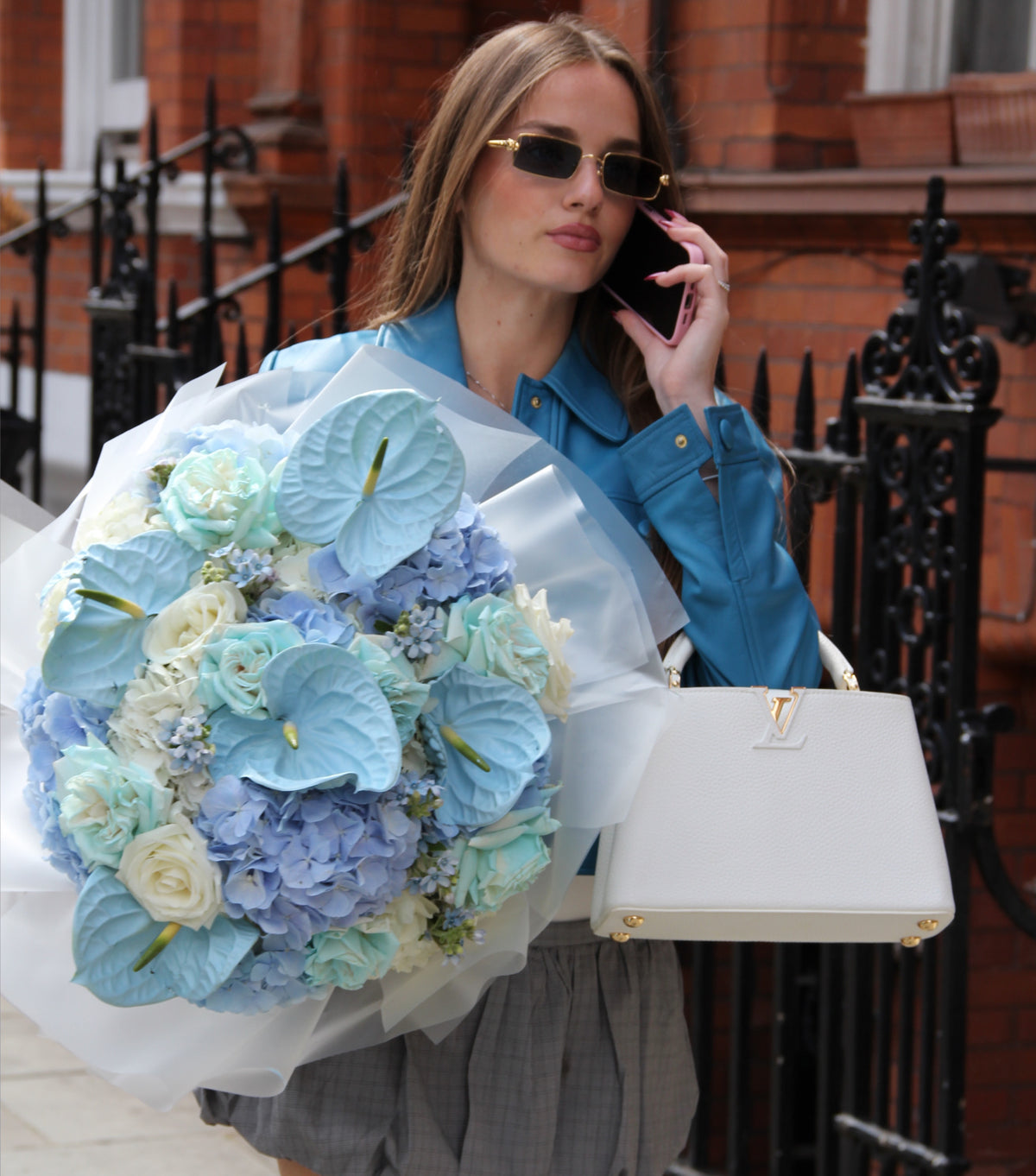 “Riviera” – blue and white hand-tied bouquet by La Grande Beauté, luxury flower delivery London