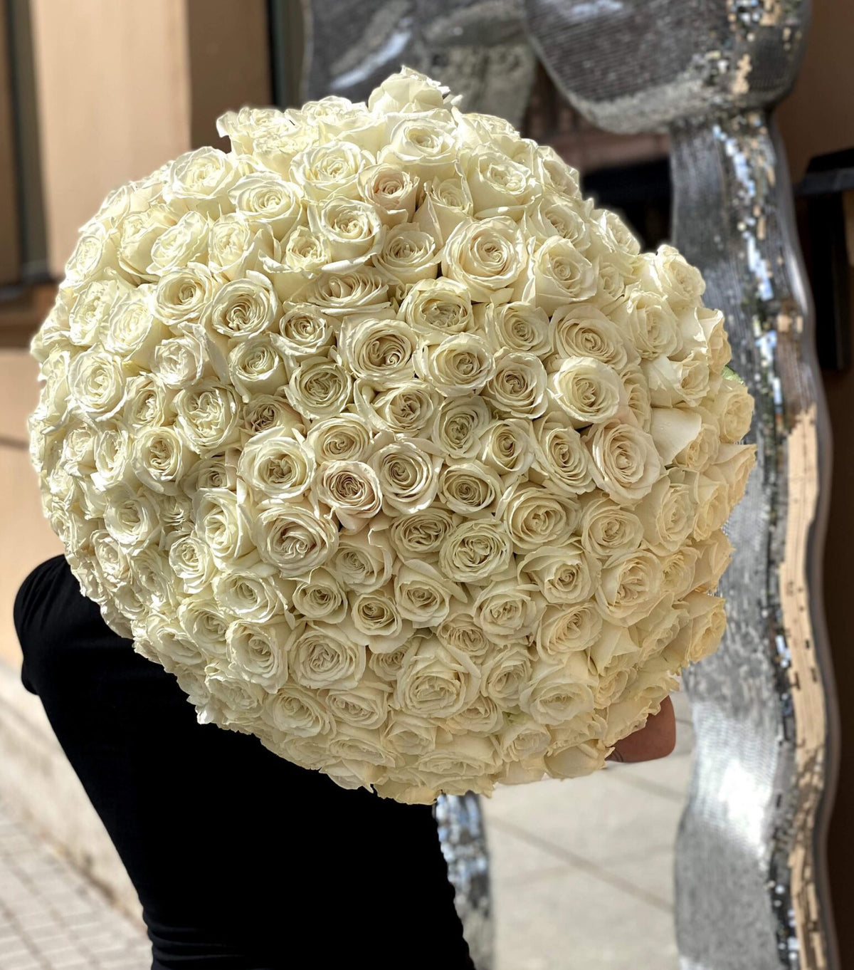 White Rose Bouquet – big-headed classic white roses by La Grande Beauté, luxury flower delivery London