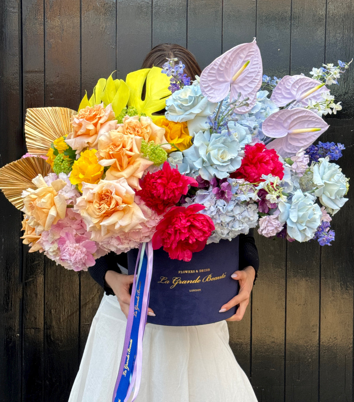 “Pop of Colour” – mixed flower box by La Grande Beauté, luxury flower delivery London