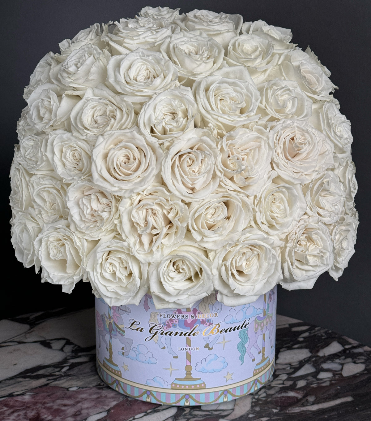 “Pearl” – white rose box by La Grande Beauté, luxury flower delivery London