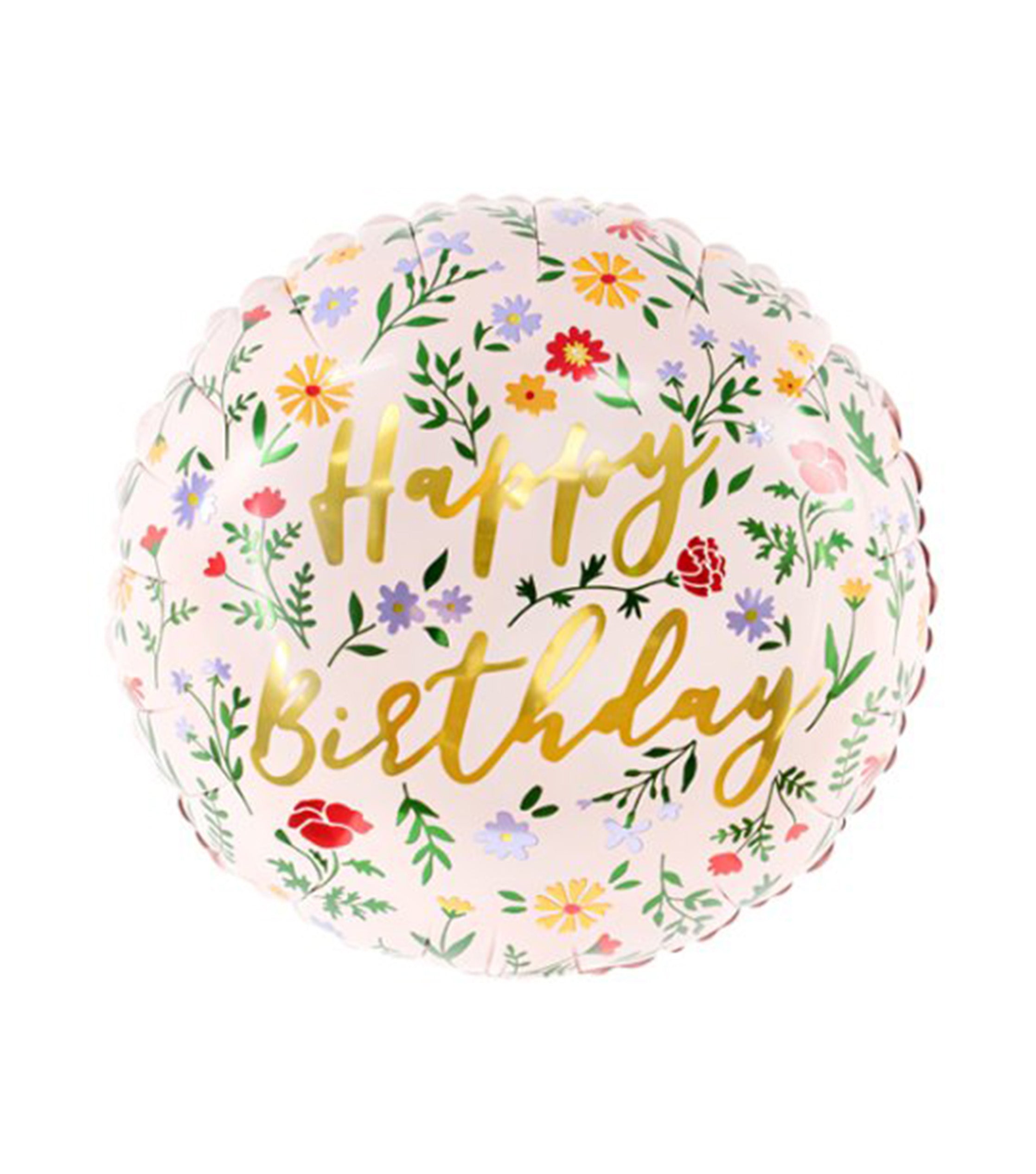 Floral Happy Birthday Balloon – helium foil balloon by La Grande Beauté, luxury flower delivery London