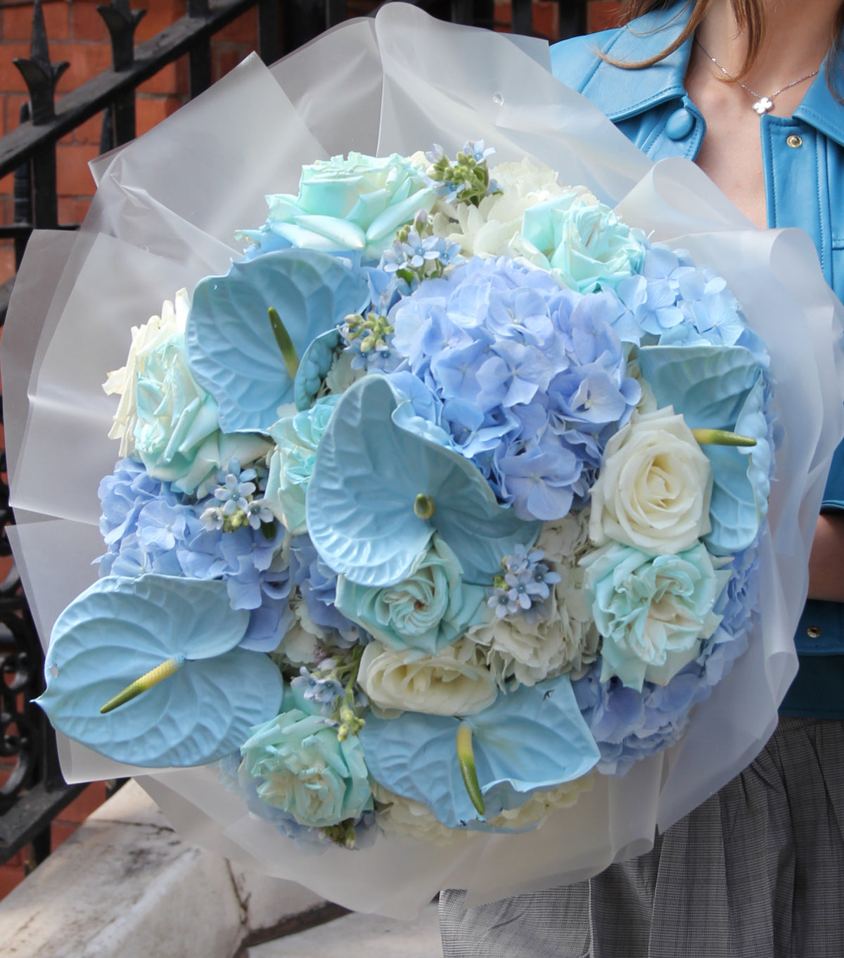 “Riviera” – blue and white hand-tied bouquet by La Grande Beauté, luxury flower delivery London