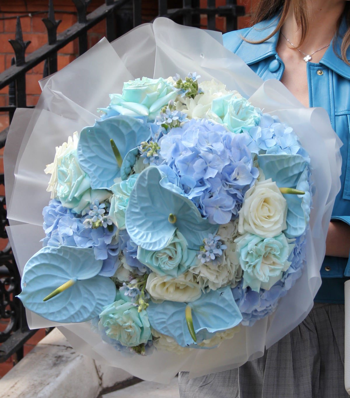 “Riviera” – blue and white hand-tied bouquet by La Grande Beauté, luxury flower delivery London