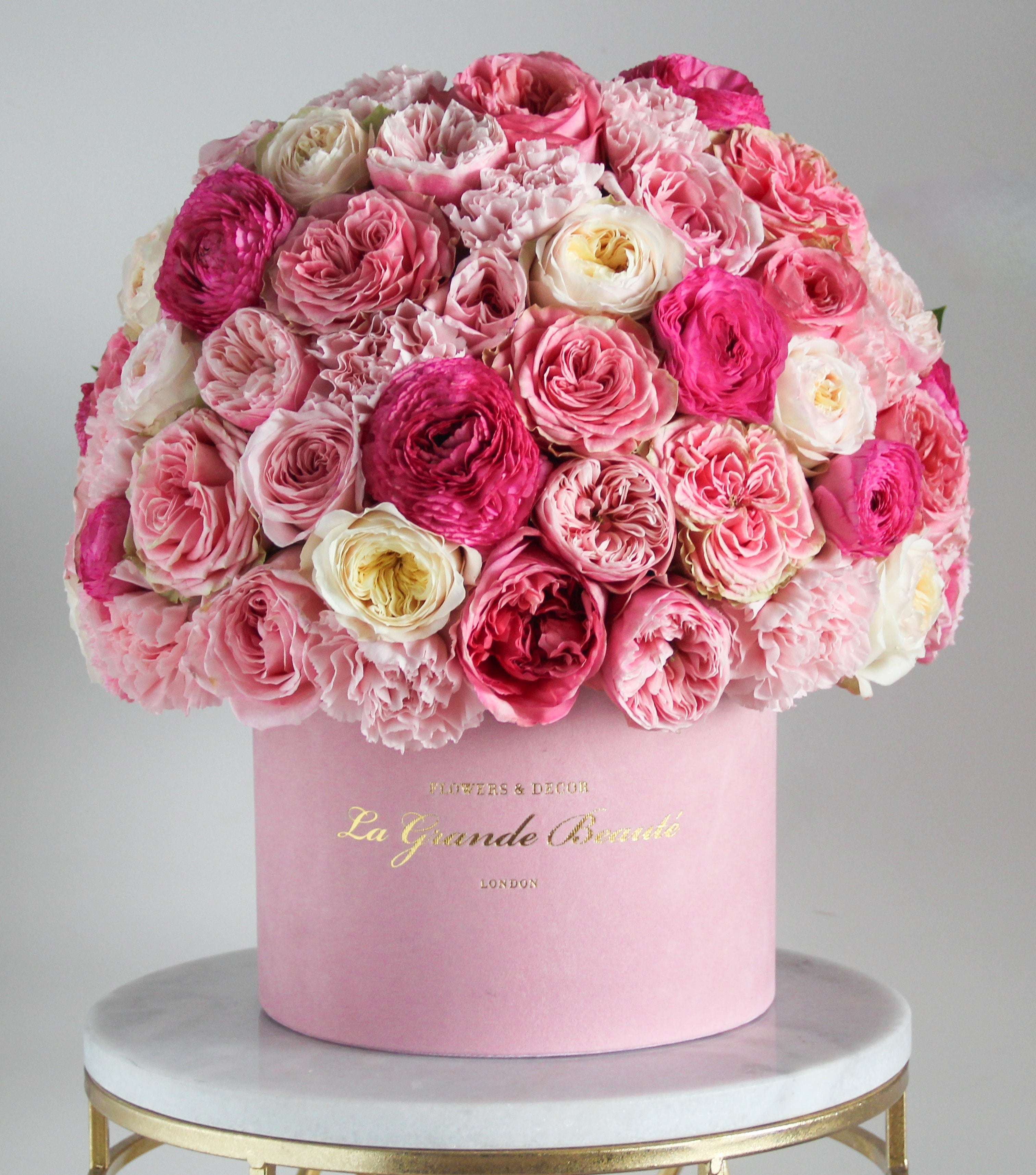 “Pink Fantasy” – pink roses, ranunculus and carnations by La Grande Beauté, luxury flower delivery London