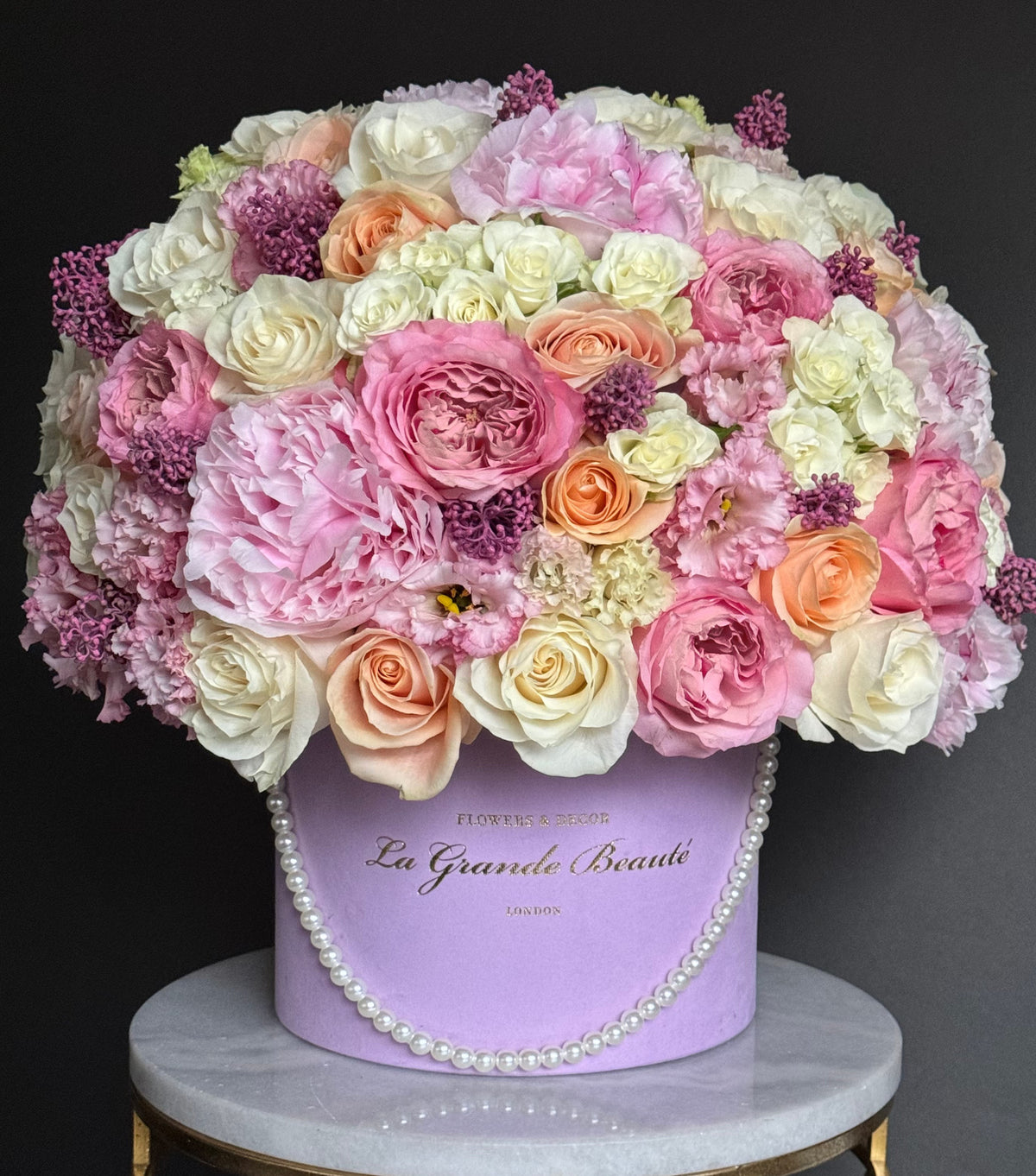 “Pink Delight” – peony, rose and eustoma flower box by La Grande Beauté, luxury flower delivery London