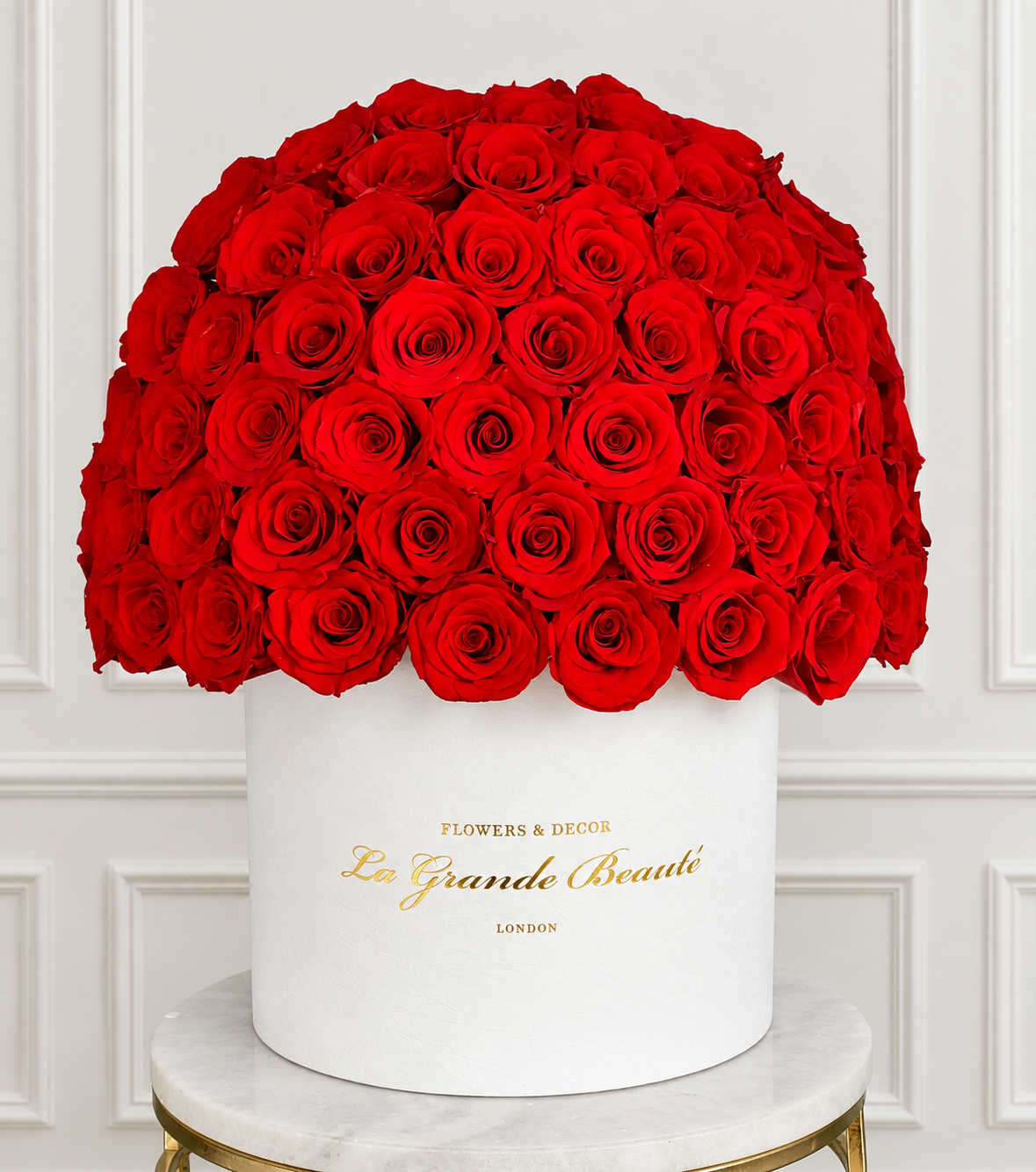 “Forever” – preserved red roses in a velvet box by La Grande Beauté, luxury flower delivery London