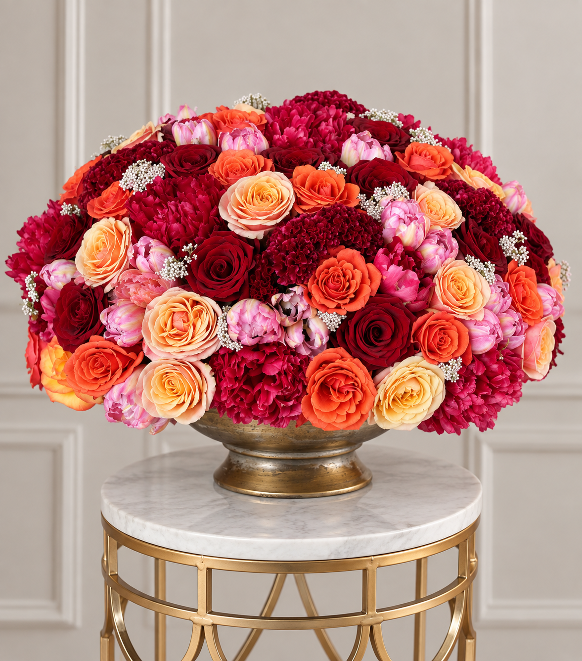 “Mirage” – mixed seasonal blooms in a vase by La Grande Beauté, luxury flower delivery London