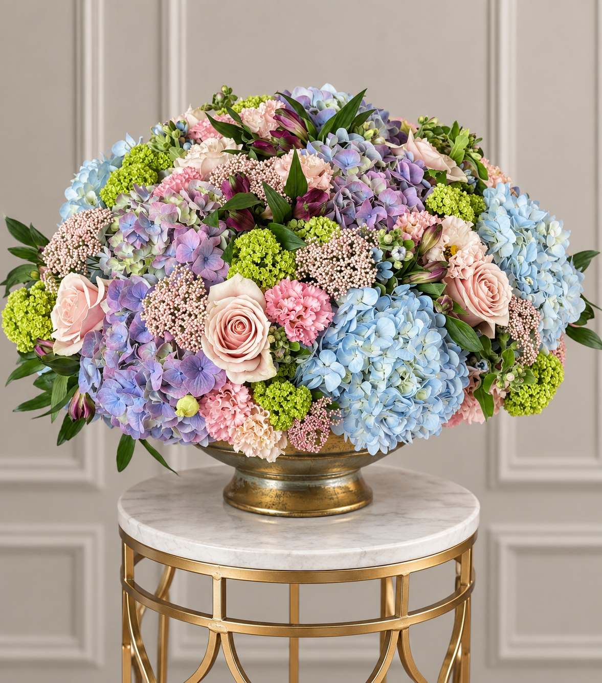 “Morning Dew” – blush and white mixed vase arrangement by La Grande Beauté, luxury flower delivery London