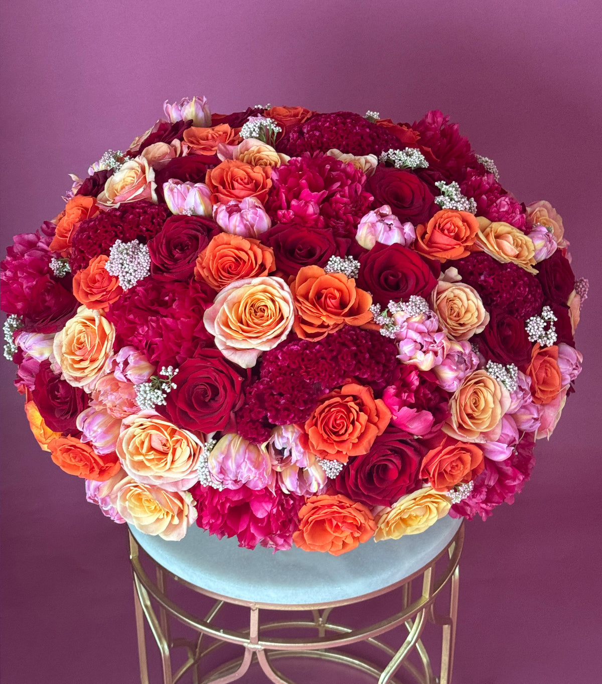 “Mirage” – roses, peonies and tulips in a vase by La Grande Beauté, luxury flower delivery London