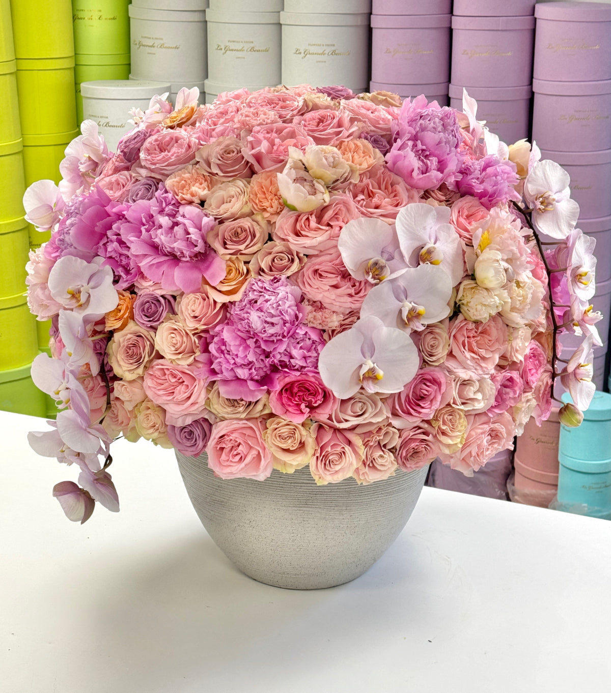 “Pink Blossom” – grand pink flower arrangement by La Grande Beauté, luxury flower delivery London