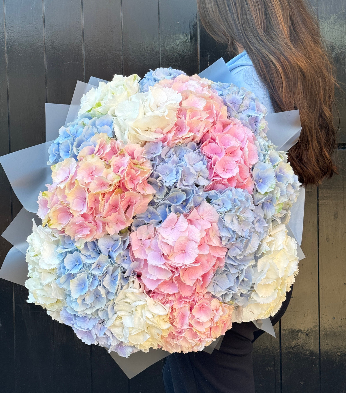 Pink/Blue/White Hydrangea Bouquet – hydrangea bouquet by La Grande Beauté, luxury flower delivery London