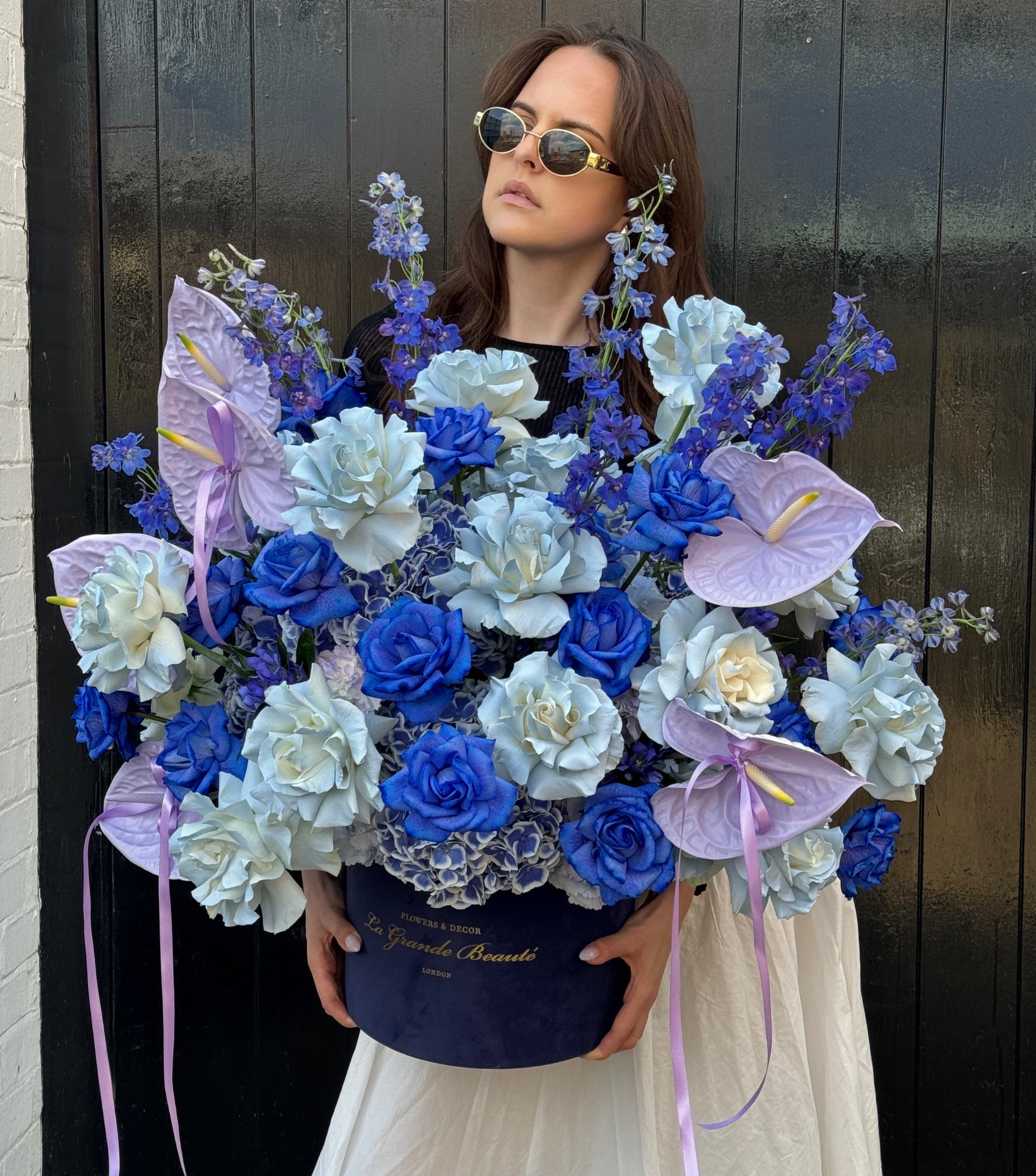 “Into the Blue” – blue flower box by La Grande Beauté, luxury flower delivery London