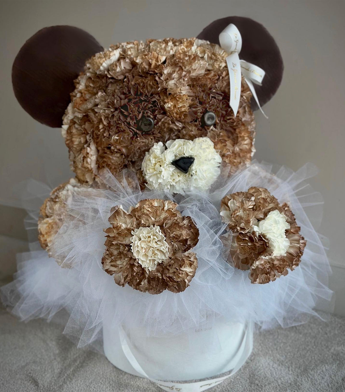 Bear Ballerina – flower bear in a tutu in a velvet box by La Grande Beauté, luxury flower delivery London