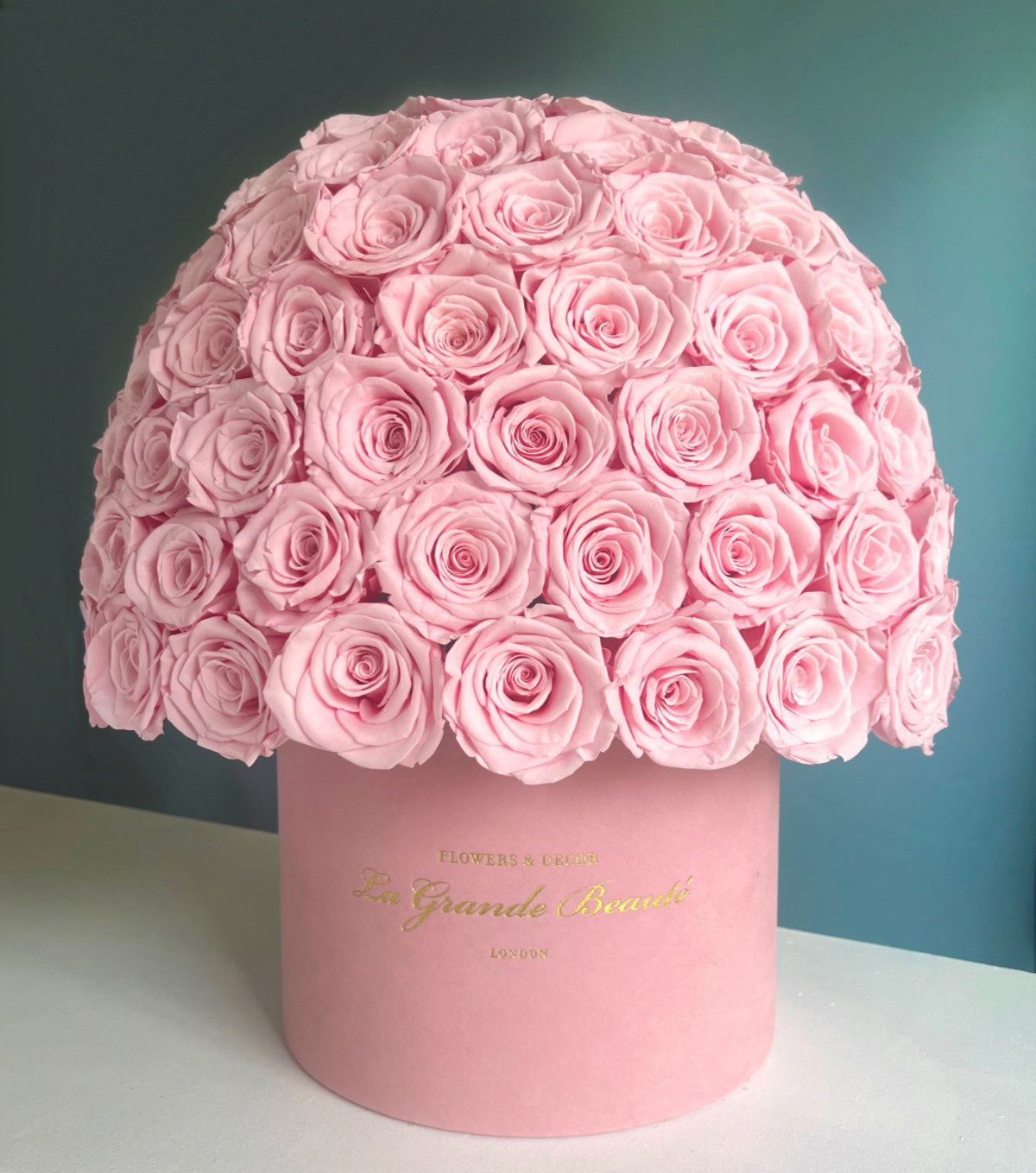 “Forever and Always” – preserved pink rose box by La Grande Beauté, luxury flower delivery London