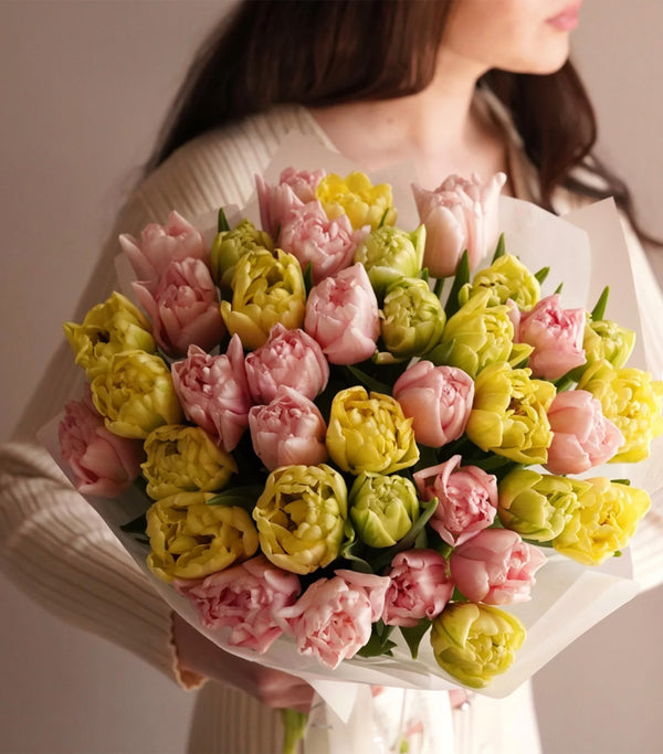Blush Pink and Yellow Tulip Bouquet