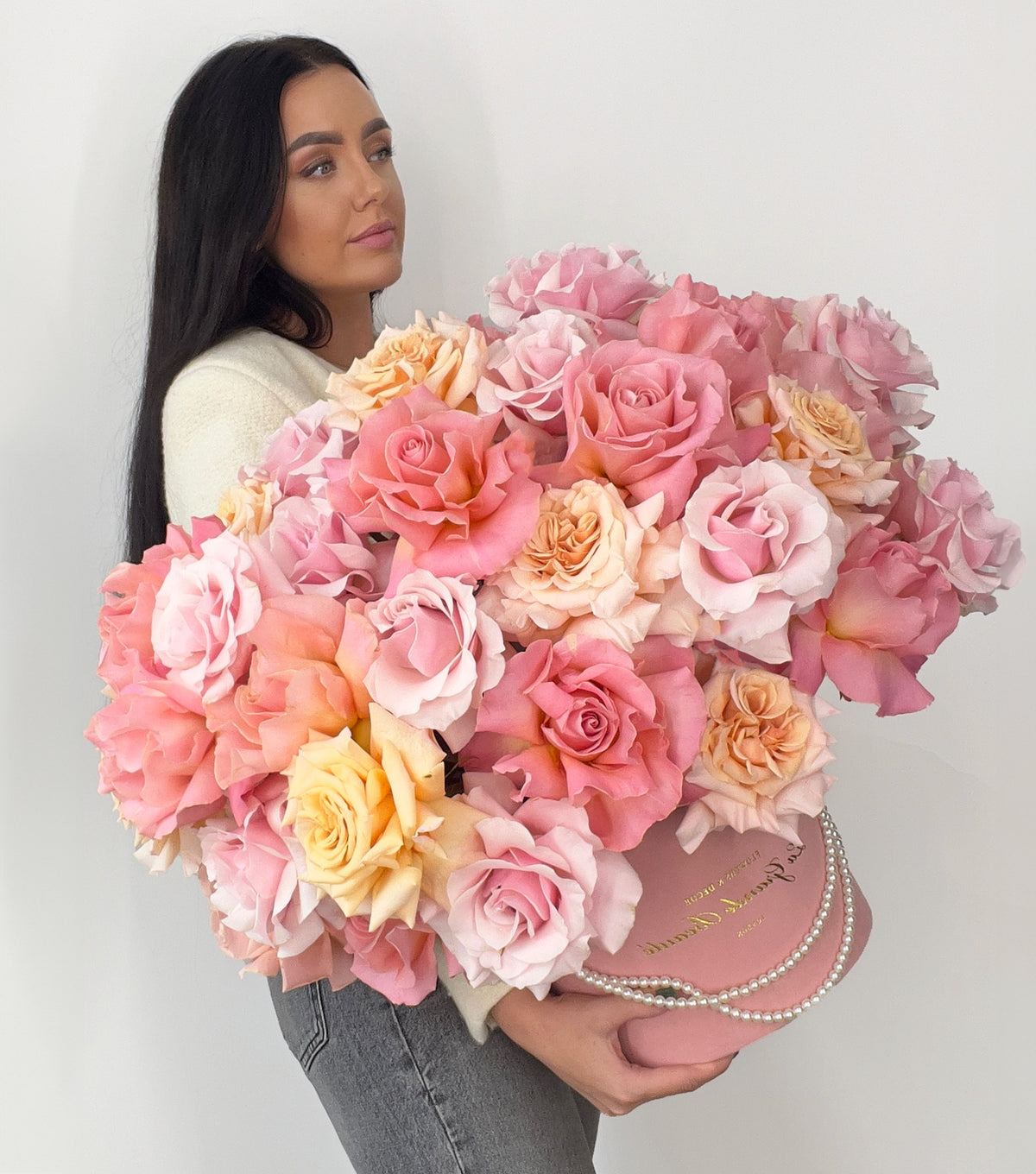 “Allure” – 23cm velvet box of reflexed roses by La Grande Beauté, luxury flower delivery London